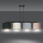 Hanglamp gepoedercoat staal met stoffen kappen Hilde, zwart, grijs, roze, 4 lichts, 97 x 100 cm