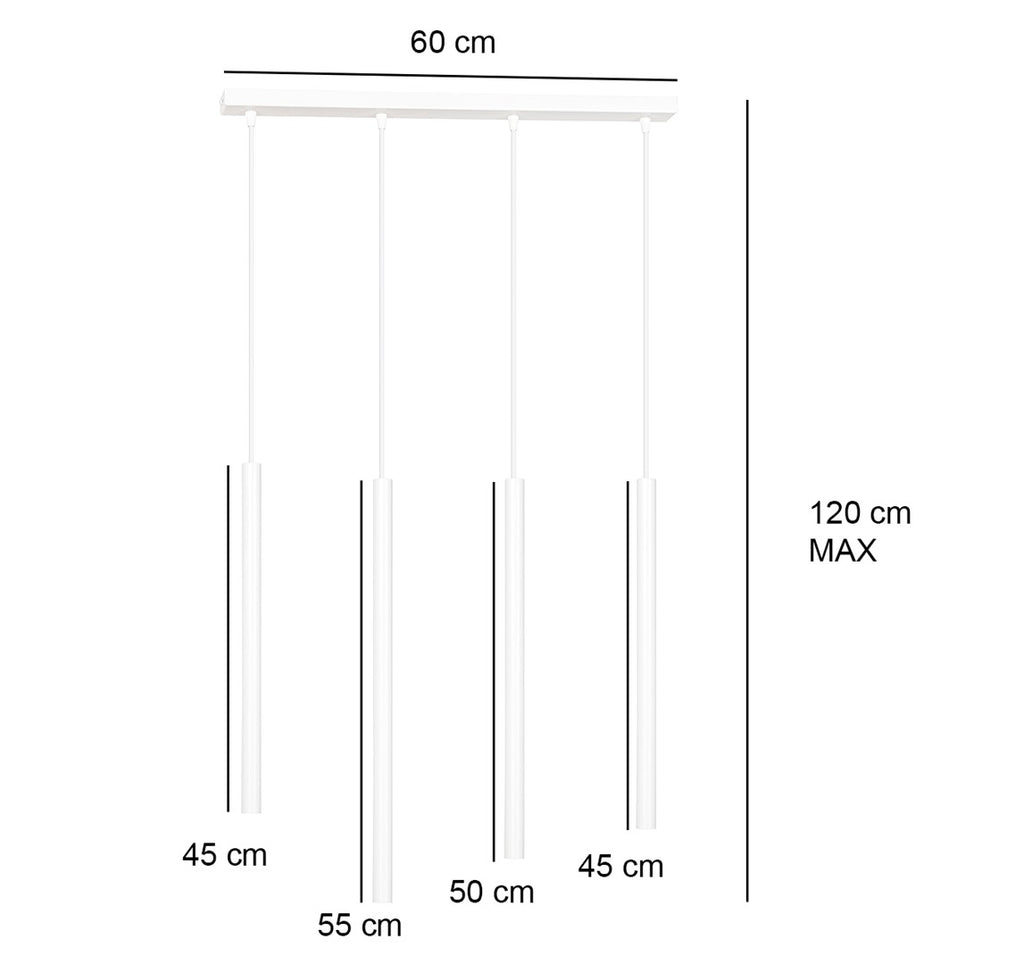 Hanglamp gepoedercoat staal minimalistisch Selter 4 wit, 4 lichtpunten G9, 60 x 120 cm, woonkamer en eetkamer