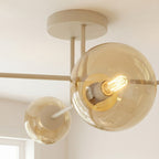 Plafondlamp gepoedercoat staal en glas Roma, beige met amber glazen kappen, 4 lichts, 55 cm breed, woonkamer