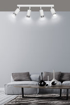 Plafondlamp staal Hiro, modern, wit met zilver, 60 cm, 4 verstelbare spots, voor keuken, hal of slaapkamer