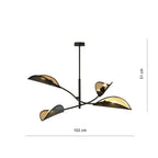 Plafondlamp gepoedercoat staal modern Lotus zwart goud, 4 lichtpunten, 102 x 51 cm, woonkamer en slaapkamer