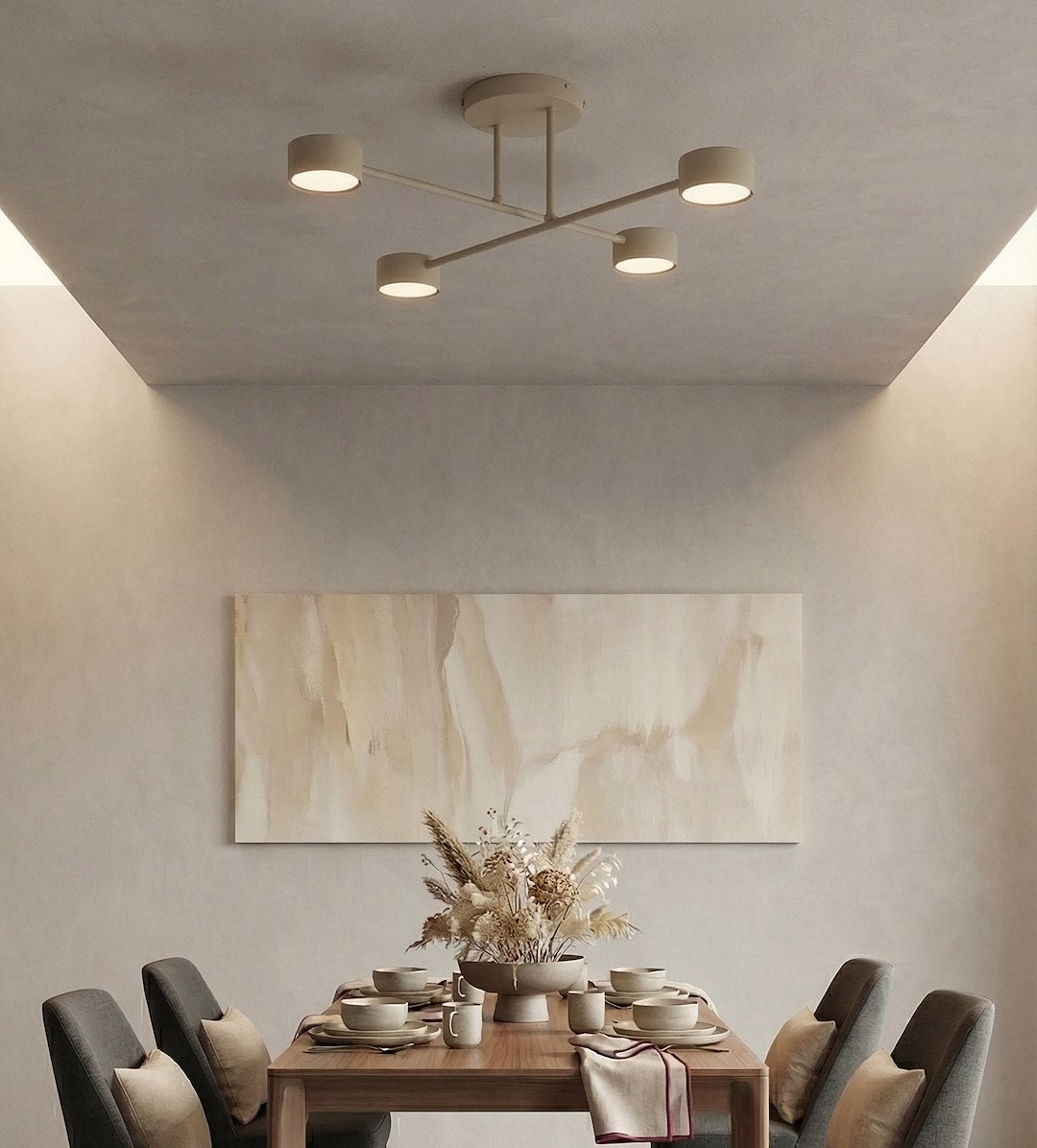 Plafondlamp gepoedercoat staal Halo modern beige 60 x 60 cm, 4 lichtpunten voor woonkamer, slaapkamer of eetruimte