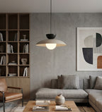 Hanglamp Mulan gepoedercoat staal en glas, Scandinavisch, beige met zwart, Ø 30 cm, boven eettafel of kookeiland