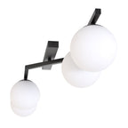 Plafondlamp gepoedercoat staal Naton modern zwart met 4 matte witte bolkappen, 100 x 32 x 20 cm, woonkamer, eetkamer en hal