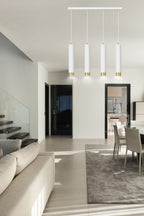 Hanglamp 4 lichts gepoedercoat staal Kibo modern wit met goud, 60 cm breed, voor woonkamer, keuken of werkplek