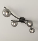 Plafondlamp gepoedercoat staal en glas Opus, zwart met grafiet glazen kappen, 4 lichts, 60 cm breed, woonkamer en slaapkamer