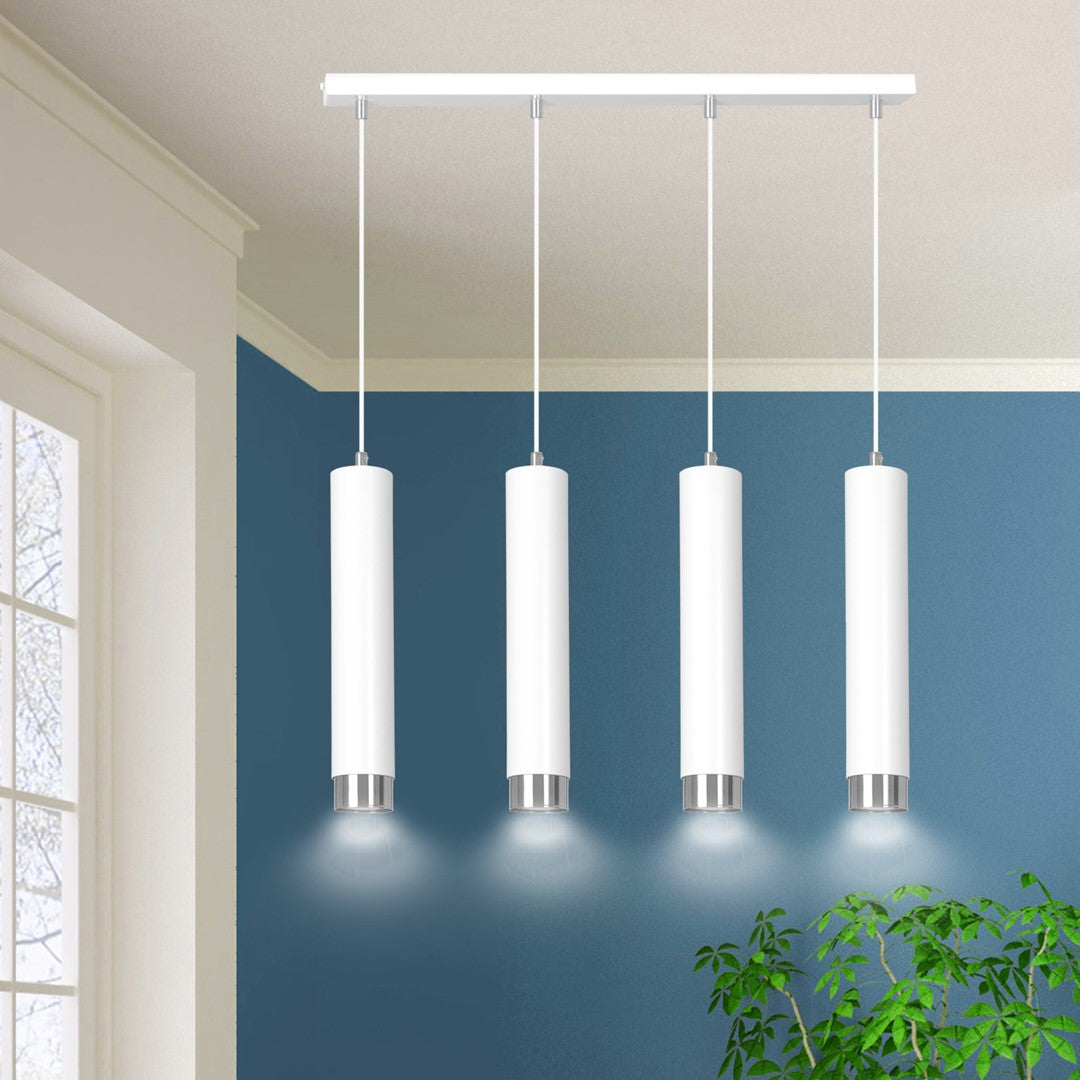 Hanglamp gepoedercoat staal modern Kibo wit met chroom, 4 lichtpunten, 60 cm breed