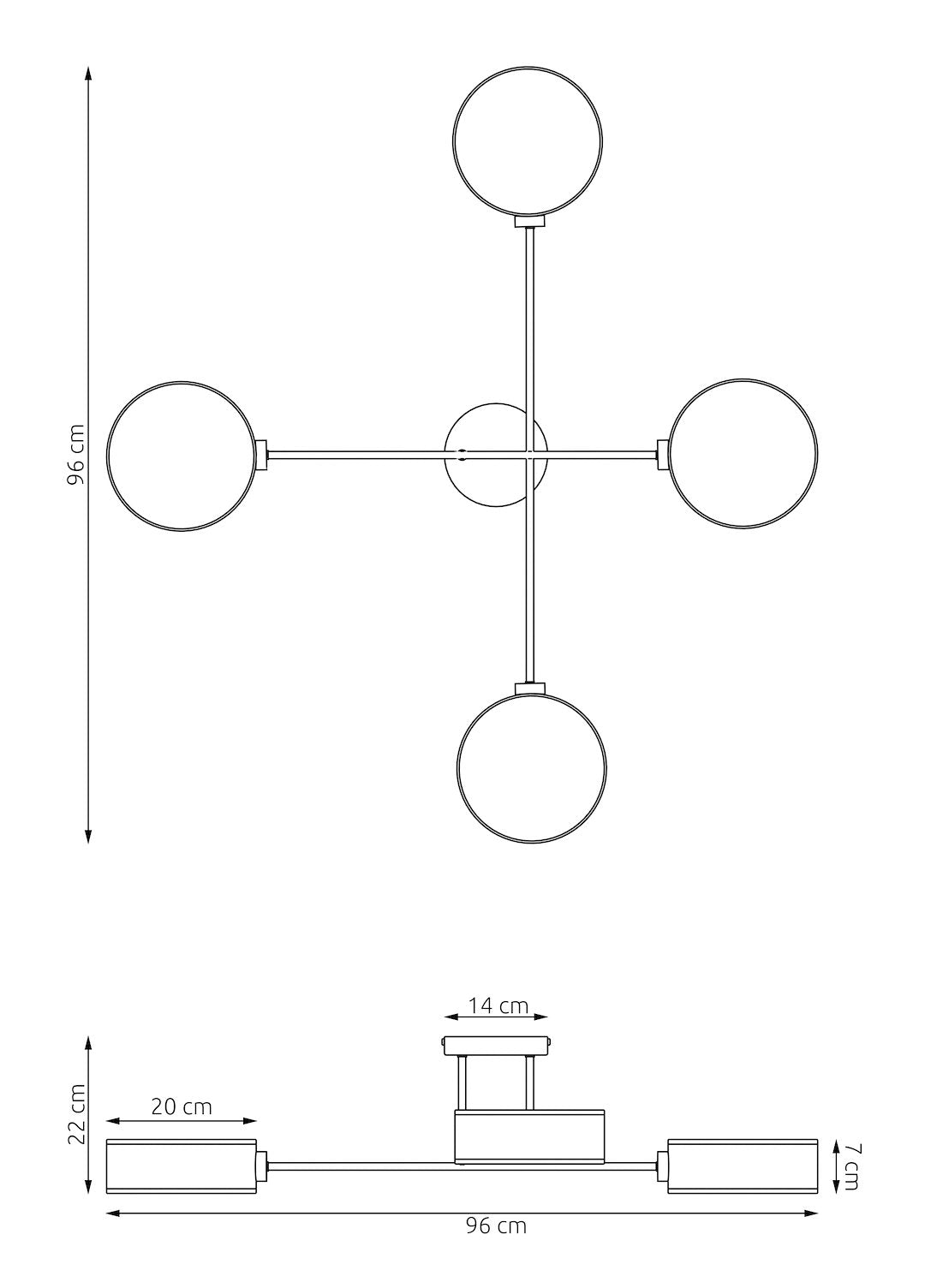 Plafondlamp gepoedercoat staal Japandi Maga 4, bruin zwart, 96 x 96 cm, 4 lichtpunten, woonkamer en eetkamer
