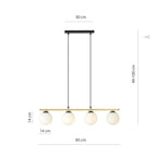 Hanglamp gepoedercoat staal en glas Alora 4 lichts, zwart goud met witte kappen – 85 x 100 cm