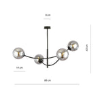 Plafondlamp gepoedercoat staal en glas Hunter, zwart met grafiet glazen kappen, 4 lichts, 89 x 63 cm