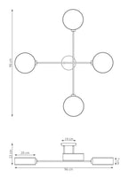 Plafondlamp staal Japandi Maga grijs en zwart, 4 lichtpunten – 96 x 96 cm, voor woonkamer en slaapkamer