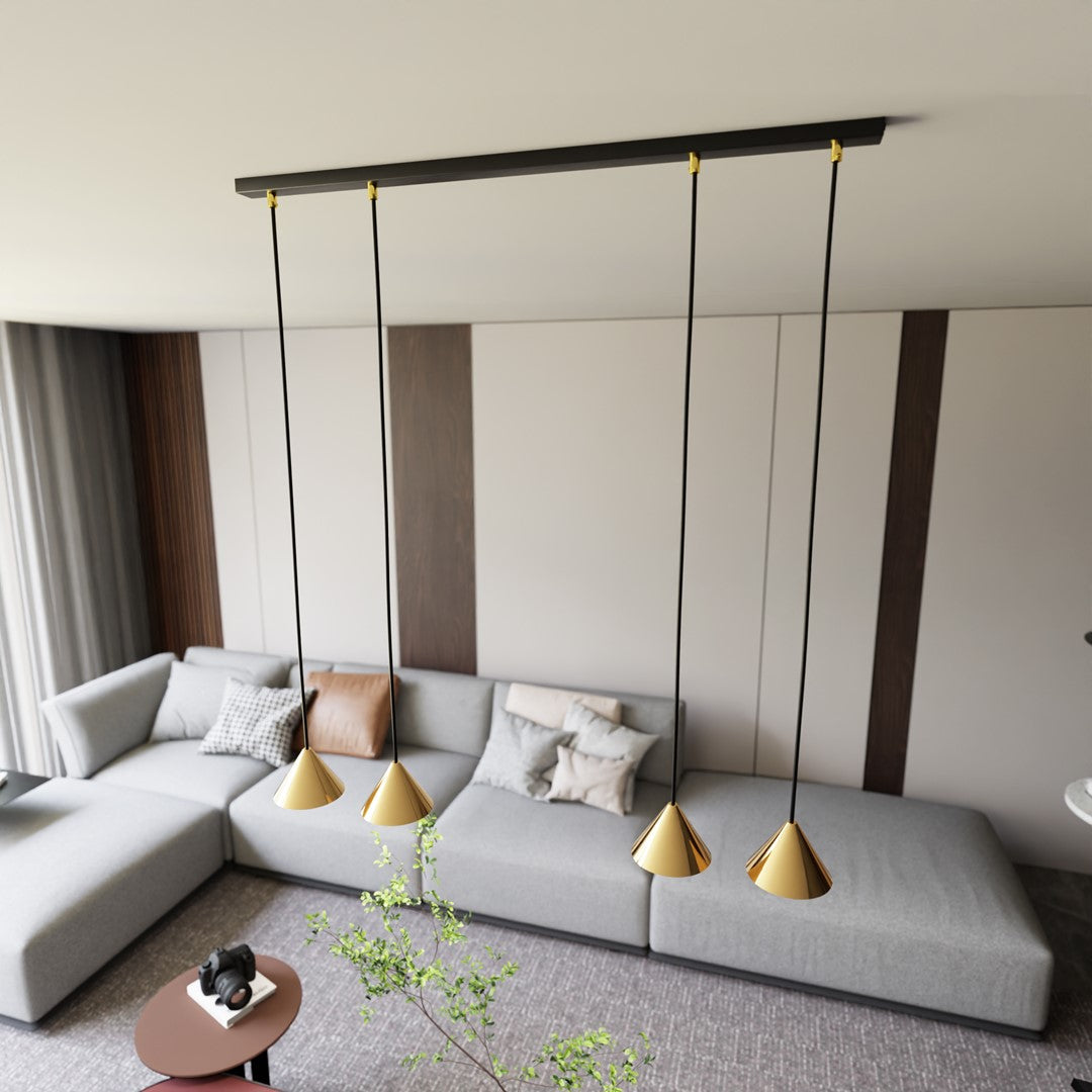 Hanglamp gepoedercoat staal minimalistisch Elit zwart en goud, 4 lichts, 90 x 100 cm, voor woonkamer en eetkamer