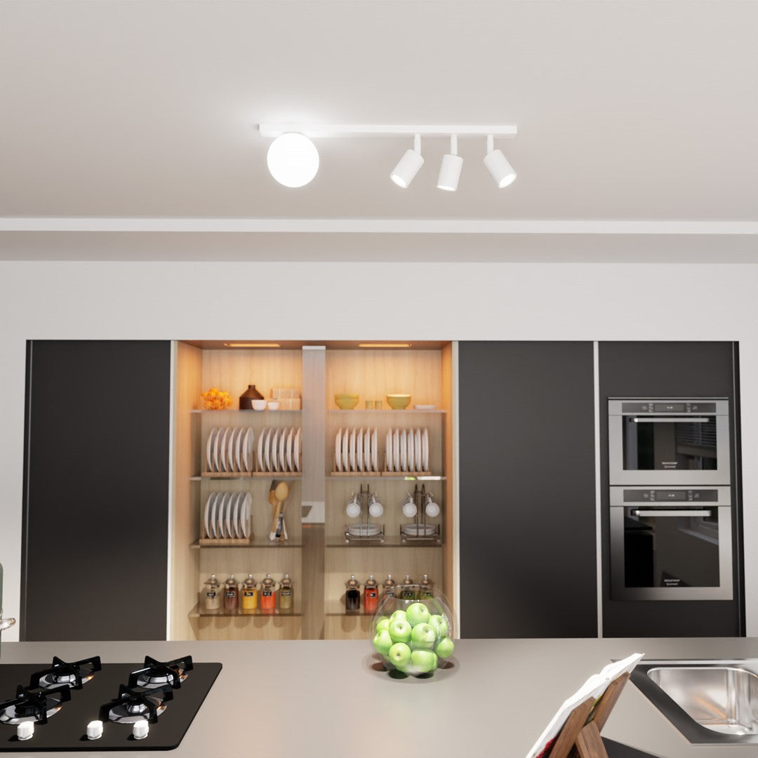 Plafondlamp gepoedercoat staal en glas Baster modern wit 70 cm, 4 lichtpunten voor woonkamer, hal en keuken