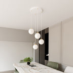 Hanglamp gepoedercoat staal en glas, retro, wit met goud, 4 lichts, 40 x 100 cm, voor keuken en eetkamer