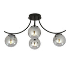 Plafondlamp gepoedercoat staal en glas Boston, zwart met grafiet glazen kappen, 4 lichts, 70 x 37 cm, E14