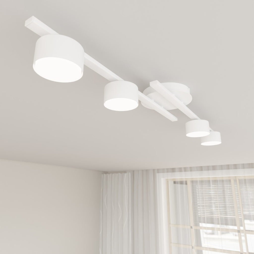 Plafondlamp gepoedercoat staal minimalistisch Fragment wit, 4 lichtpunten voor woonkamer, eetkamer en kantoor