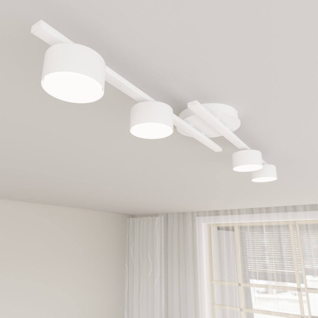 Plafondlamp gepoedercoat staal minimalistisch Fragment wit, 4 lichtpunten voor woonkamer, eetkamer en kantoor