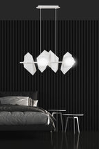 Hanglamp Drifton gepoedercoat staal en glas, wit, 4 fittingen E14, verstelbare hoogte, 90 x 100 cm