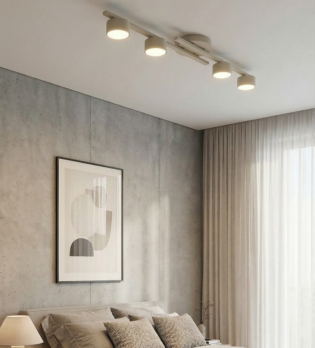 Plafondlamp gepoedercoat staal Fragment, modern, beige, 87 x 29 cm, met 4 fittingen voor woonkamer of slaapkamer