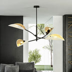 Plafondlamp Lotus gepoedercoat staal met stoffen kappen, zwart, wit en goud, 4 lichts, 102 x 51 cm, woonkamer