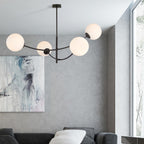 Plafondlamp gepoedercoat staal en glas Hunter, modern, zwart met witte kappen, 4 lichtpunten E14