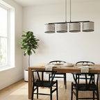 Hanglamp gepoedercoat staal stoffen kap minimalistisch Eco grijs zwart 96 cm, 4 fittingen E27, voor eettafel en keukeneiland