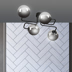 Plafondlamp gepoedercoat staal en glas Brendi, zwart met grafiet glazen kappen, 4 lichts, 55 x 32 cm