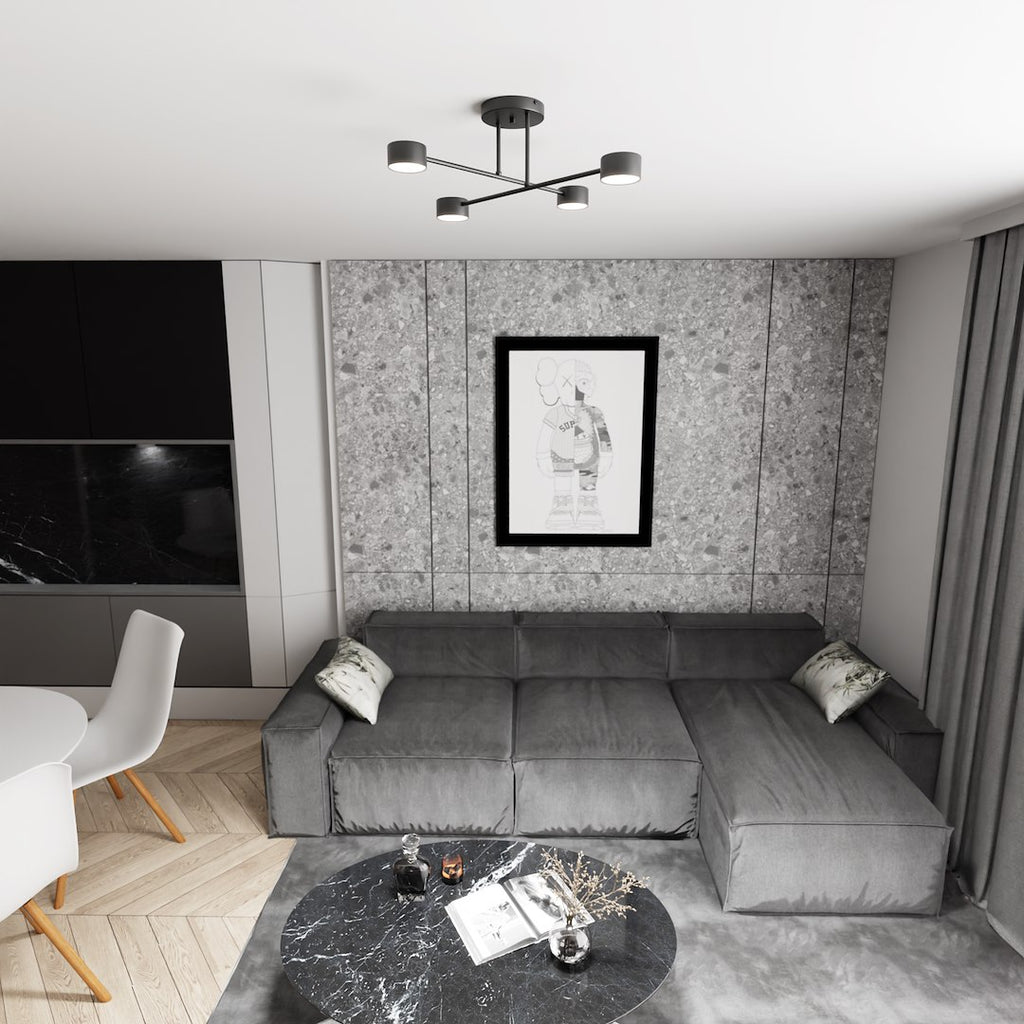 Plafondlamp gepoedercoat staal Halo 4 Scandinavisch zwart, met 4 lichtpunten – 60 x 20 cm