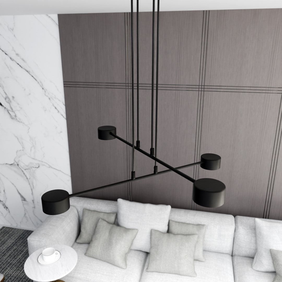 Hanglamp gepoedercoat staal Scandinavisch zwart, 4 lichtpunten, breedte 70 cm, voor eettafel of woonkamer
