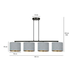 Hanglamp gepoedercoat staal en stof Hilde, grijs met zwart frame, 4 kappen Ø 20 cm – 97 x 100 cm