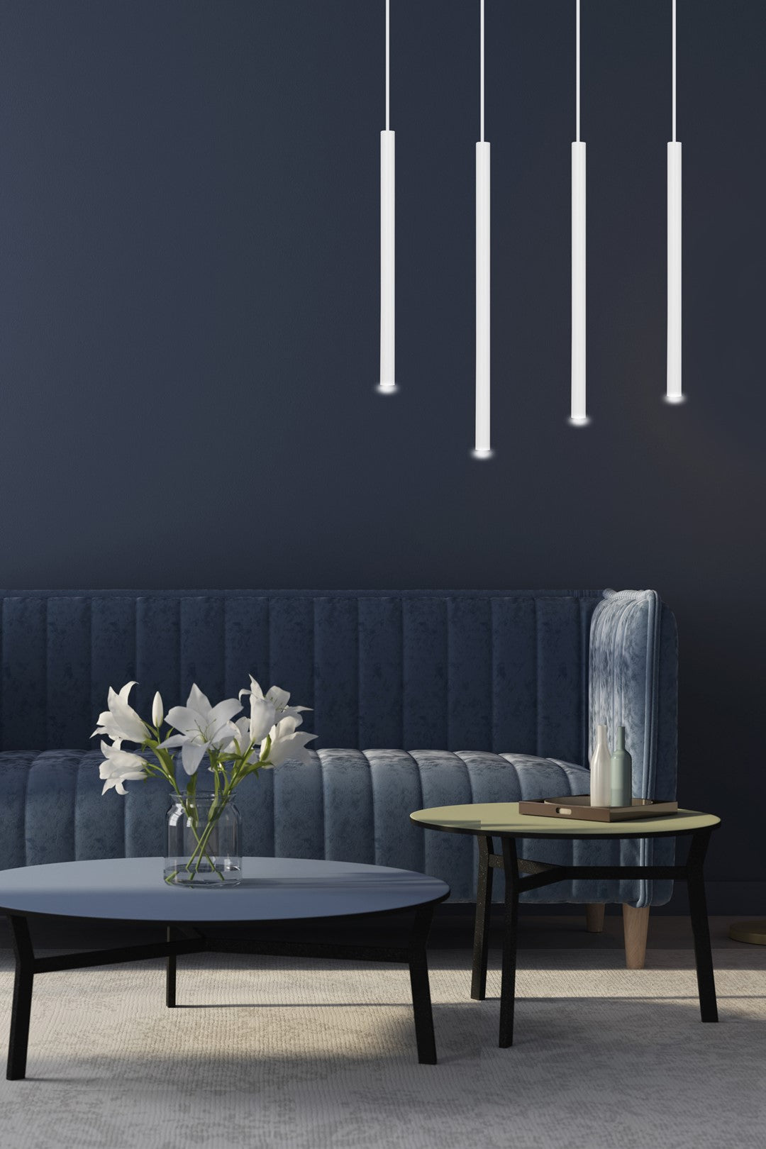 Hanglamp gepoedercoat staal minimalistisch Selter 4 wit, 4 lichtpunten G9, 60 x 120 cm, woonkamer en eetkamer
