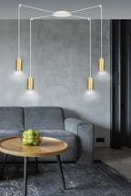 Hanglamp Traker gepoedercoat staal, modern, wit met goud, 4 fittingen, verstelbare hoogte