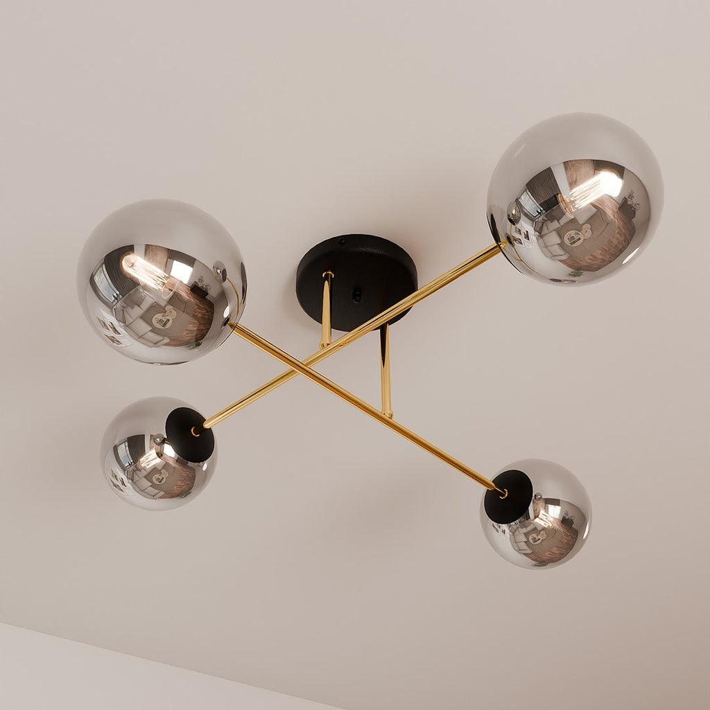 Plafondlamp staal en glas Magnum glamour zwart en goud 55 x 26 cm, 4 fittingen E14