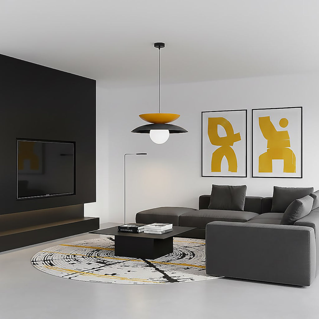 Hanglamp gepoedercoat staal en glas Nagoya Scandinavisch, zwart met oranje, Ø 41 cm, eettafel en slaapkamer