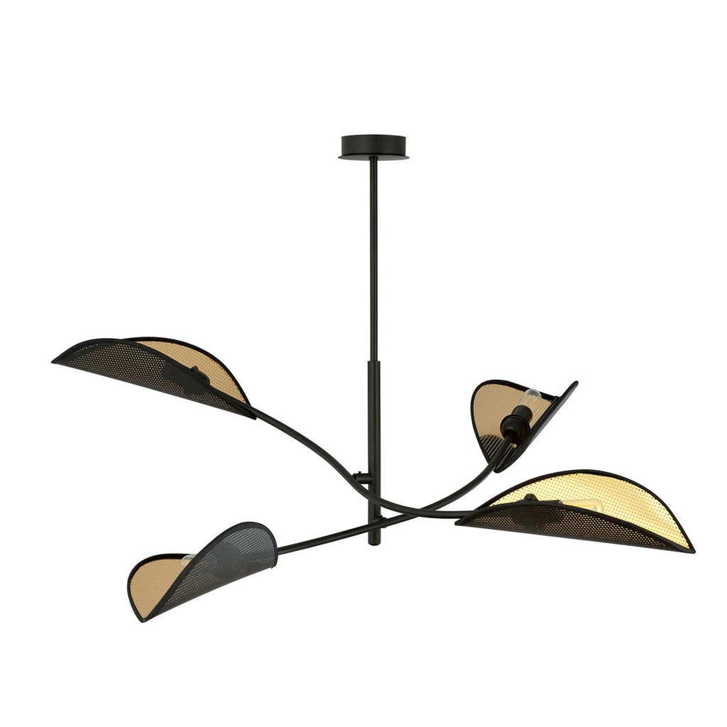 Plafondlamp gepoedercoat staal modern Lotus zwart goud, 4 lichtpunten, 102 x 51 cm, woonkamer en slaapkamer