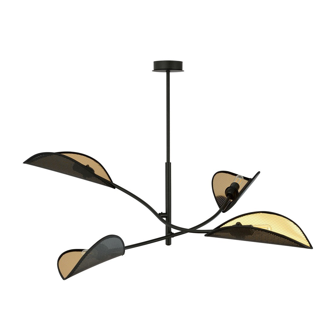 Plafondlamp gepoedercoat staal modern Lotus zwart goud, 4 lichtpunten, 102 x 51 cm, woonkamer en slaapkamer