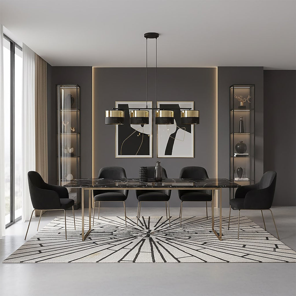 Hanglamp staal modern Lux zwart met goud, 4 lichtpunten, kap Ø 20 cm, breedte 96 cm, boven eettafel of keukeneiland