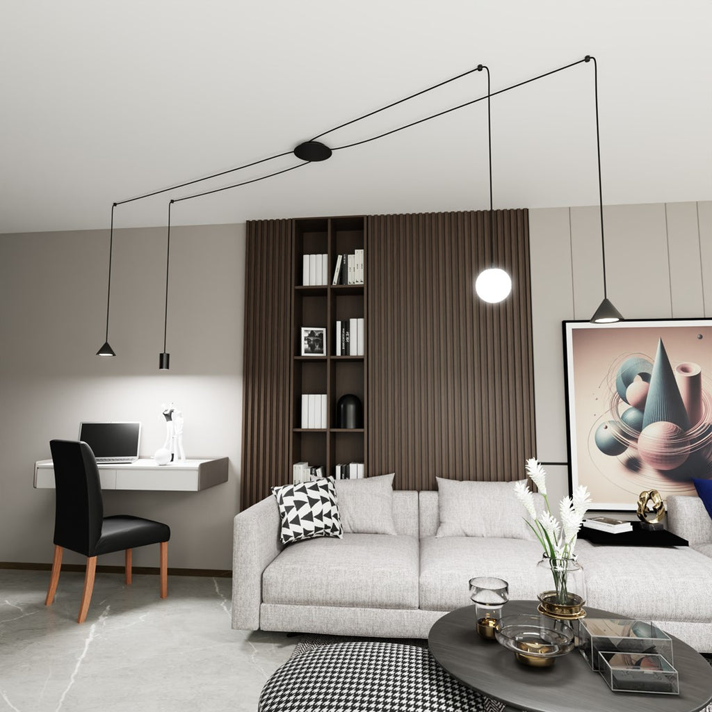 Hanglamp spider gepoedercoat staal modern zwart Fuji, 4 fittingen, verstelbaar in hoogte