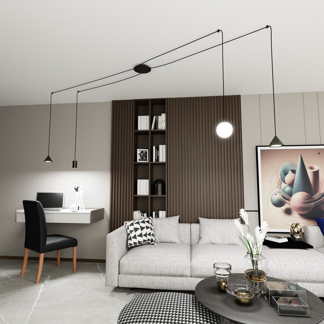 Hanglamp spider gepoedercoat staal modern zwart Fuji, 4 fittingen, verstelbaar in hoogte