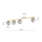 Plafondlamp Monza gepoedercoat staal en glas, modern, wit en goud met grafiet kappen, 4 lichts, E14 – 100 cm