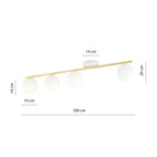 Plafondlamp Monza 4 lichts gepoedercoat staal en glas, wit met goud, modern – 100 cm breed
