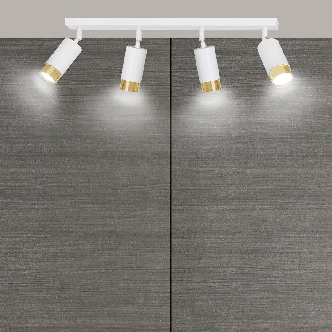 Plafondlamp spots gepoedercoat staal Hiro, wit en goud, 4 lichtpunten, 60 cm breed