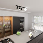 Plafondlamp Baster gepoedercoat staal en glas, modern, zwart met witte glazen kap, 70 cm, 4 lichtpunten