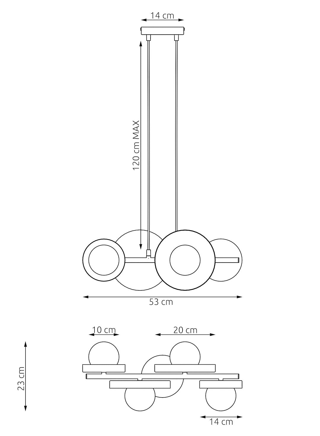 Hanglamp gepoedercoat staal minimalistisch Model 4 zwart met witte kappen, 53 x 23 cm, 4 lichtpunten, eettafel
