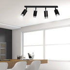 Plafondlamp gepoedercoat staal modern Hiro zwart zilver, 4 verstelbare spots, breedte 60 cm, voor hal en keuken