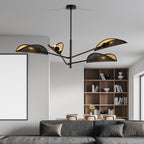 Plafondlamp gepoedercoat staal Vene zwart goud, 4 lichts, 102 x 51 cm, woonkamer en slaapkamer