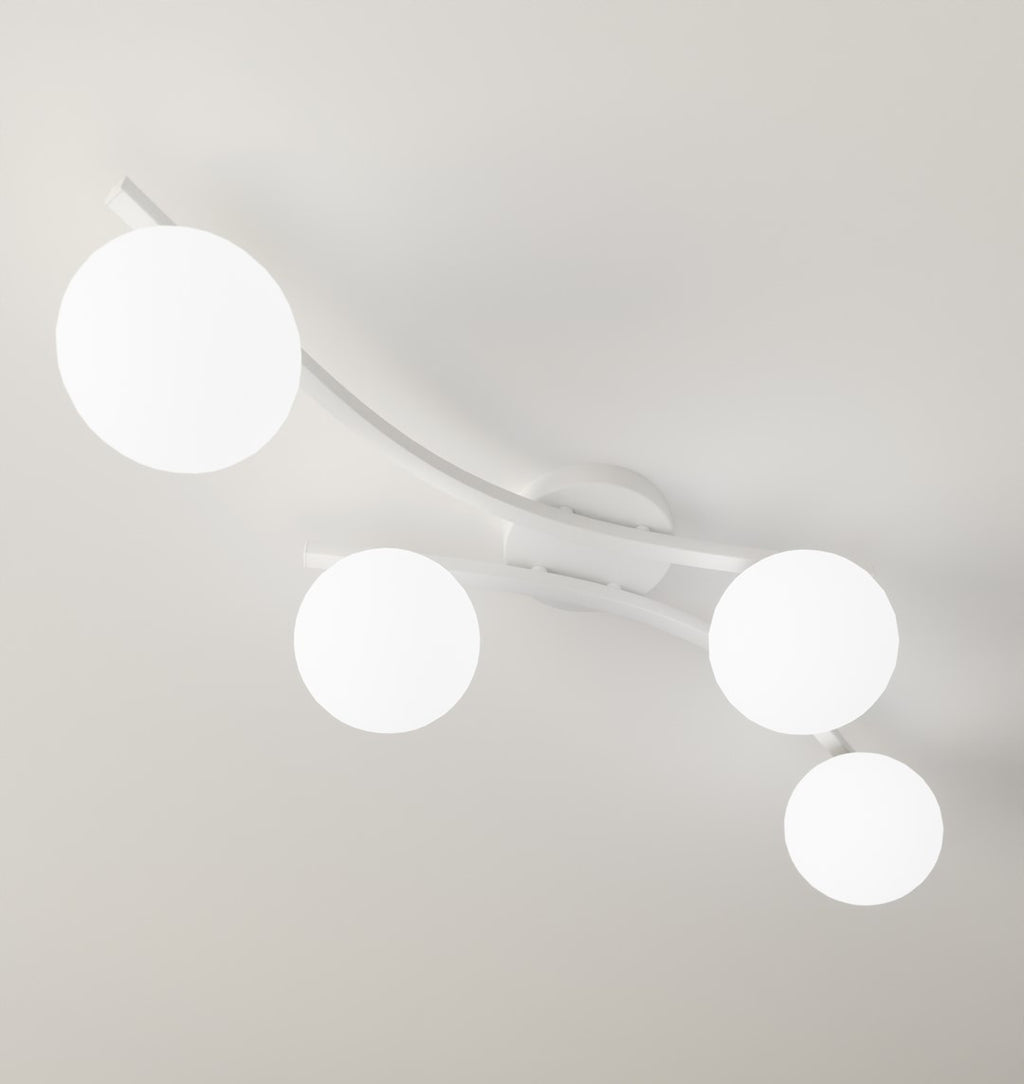 Plafondlamp gepoedercoat staal Opus, modern, wit opaalglas, 4 lichtpunten E14 – 60 x 60 cm
