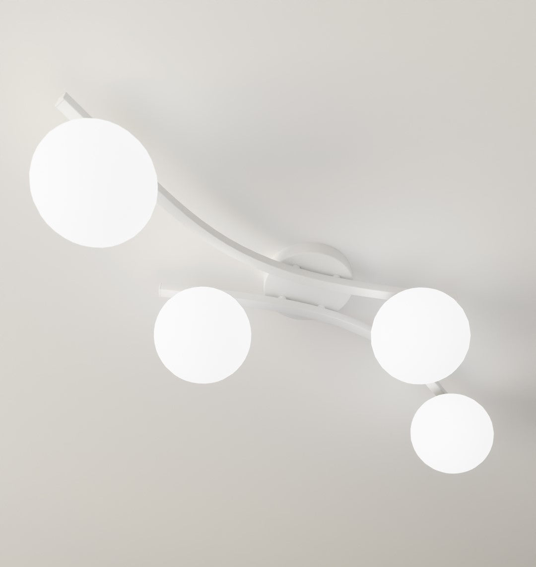 Plafondlamp gepoedercoat staal Opus, modern, wit opaalglas, 4 lichtpunten E14 – 60 x 60 cm