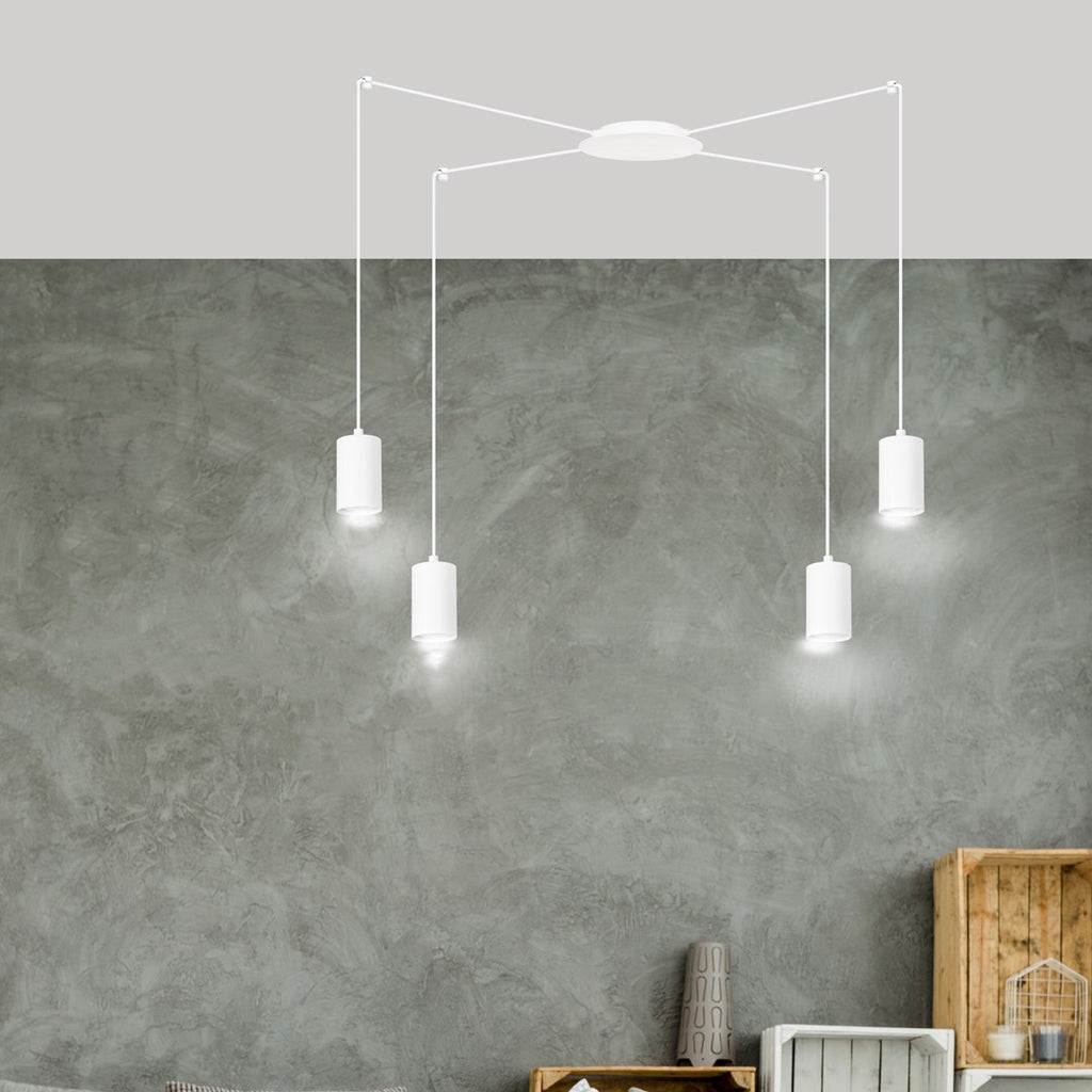 Hanglamp gepoedercoat staal Traker 4 lichts, wit, modern, met 4 GU10-fittingen en verstelbare hoogte