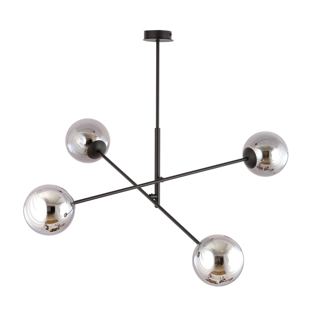 Hanglamp gepoedercoat staal en glas Linear 4 lichts, zwart/grafiet – 102 x 51 cm, boven eettafel of kookeiland